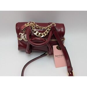 Juicy Couture Barrel Bag Women Small Burgundy Heart Crossbody Rhinestone Charms